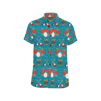 Drum Set Guitar Pattern Print Design 02 Men's Short Sleeve Button Up Shirt