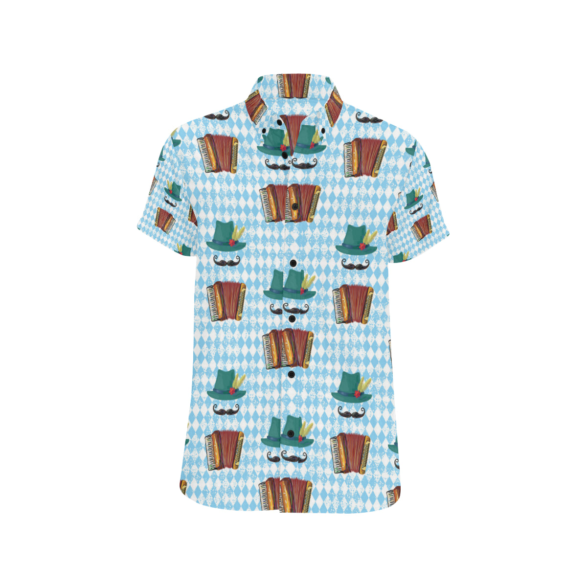 Accordion Mustache Pattern Print Design 01 Men's Short Sleeve Button Up Shirt