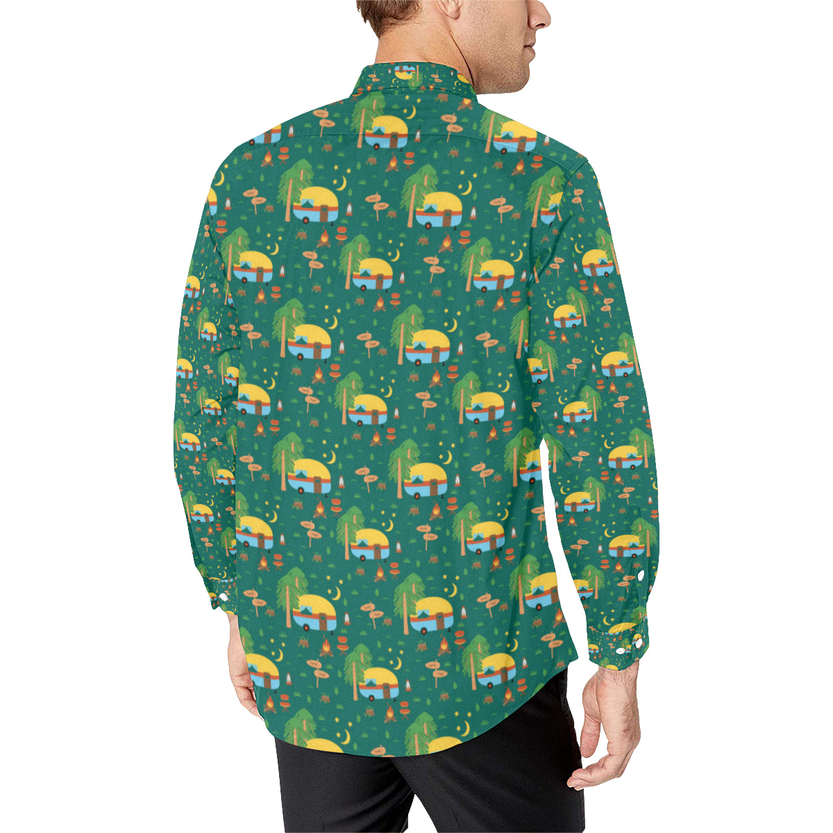 Camping Camper Pattern Print Design 06 Men's Long Sleeve Shirt