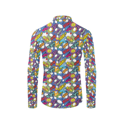 Comic Book Pattern Print Design 02 Men's Long Sleeve Shirt