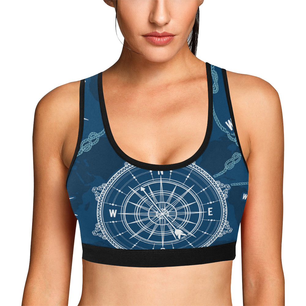 Nautical Compass Print Sports Bra