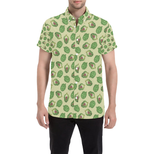 Artichoke Pattern Print Design 03 Men's Short Sleeve Button Up Shirt