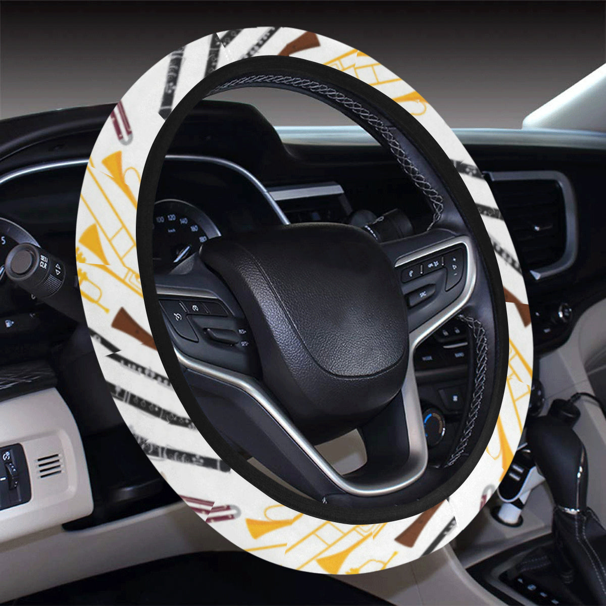 Clarinet Pattern Print Design 01 Steering Wheel Cover with Elastic Edge