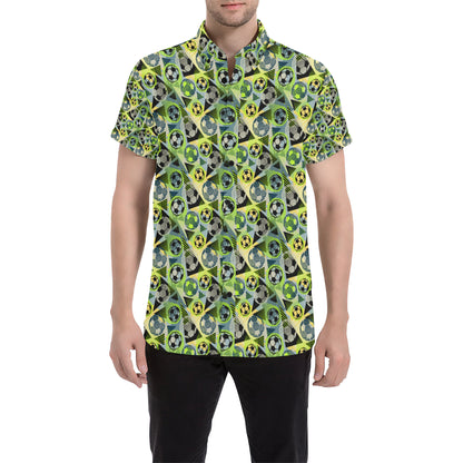 Soccer Ball Themed Print Pattern Men's Short Sleeve Button Up Shirt