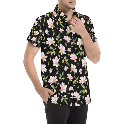 Magnolia Pattern Print Design MAG01 Men's Short Sleeve Button Up Shirt