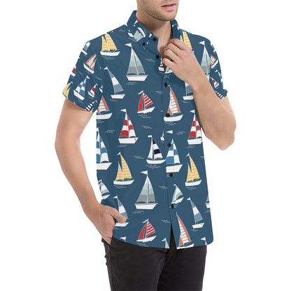 Sailing Ships Pattern Print Design A04 Men's Short Sleeve Button Up Shirt