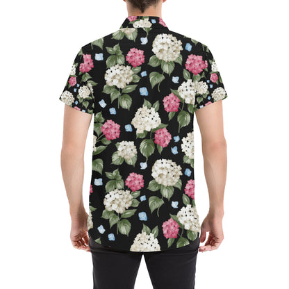 Hydrangea Pattern Print Design HD09 Men's Short Sleeve Button Up Shirt