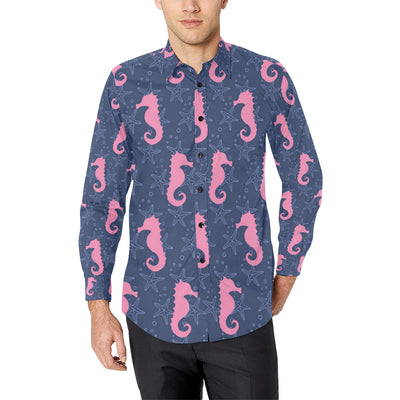 SeaHorse Pink Pattern Print Design 02 Men's Long Sleeve Shirt