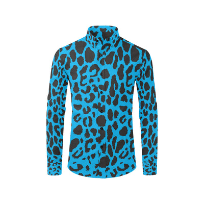 Cheetah Blue Print Pattern Men's Long Sleeve Shirt