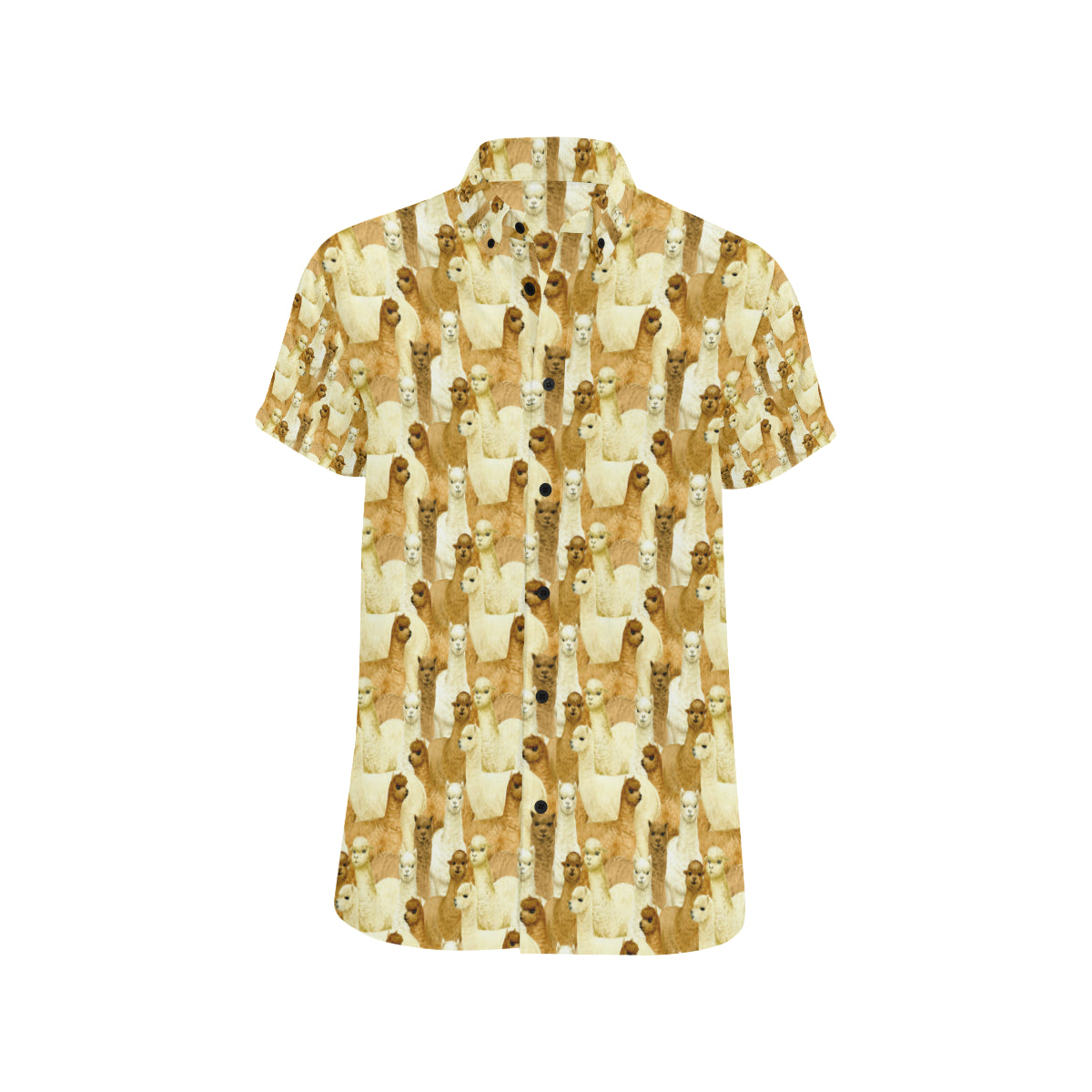 Alpaca Watercolor Design Themed Print Men's Short Sleeve Button Up Shirt