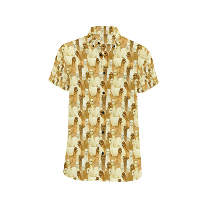 Alpaca Watercolor Design Themed Print Men's Short Sleeve Button Up Shirt