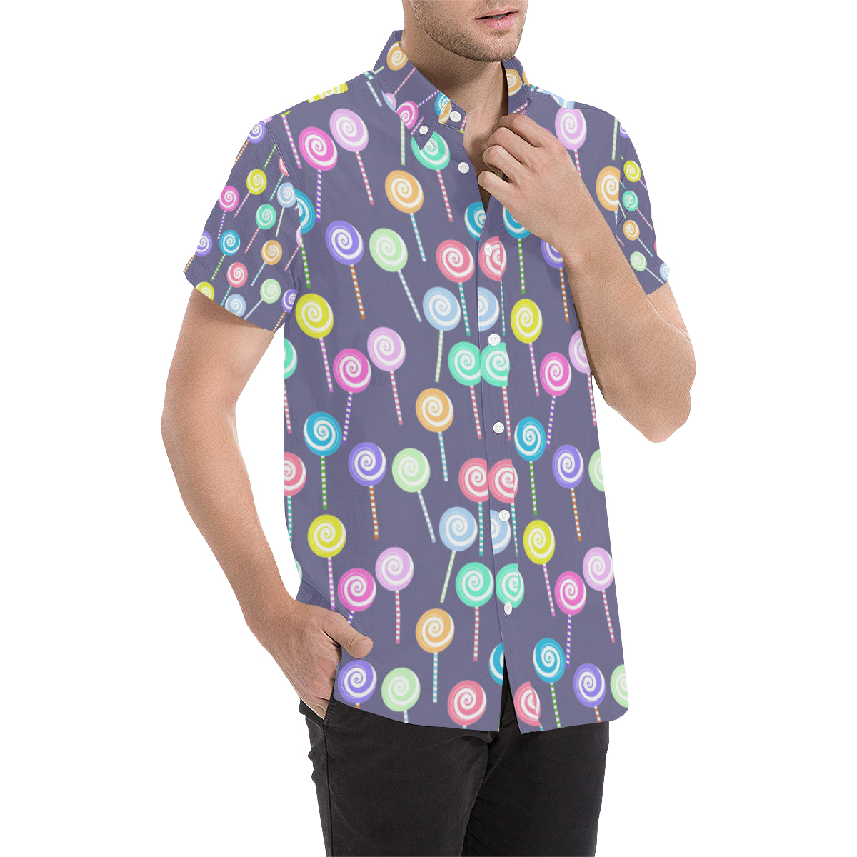 Lollipop Pattern Print Design LL03 Men's Short Sleeve Button Up Shirt