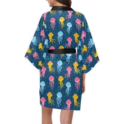 Jellyfish Pattern Print Design 04 Women's Short Kimono