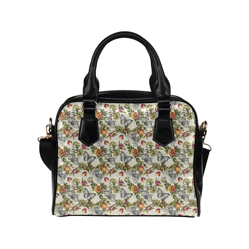 Butterfly Flower Pattern Print Design 06 Shoulder Handbag