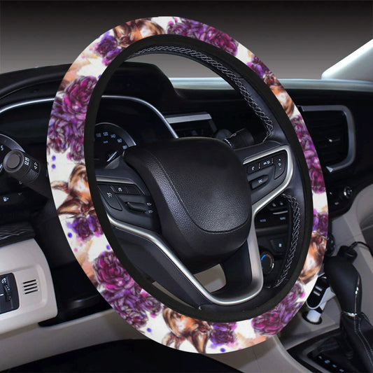 Chihuahua Purple Floral Steering Wheel Cover with Elastic Edge