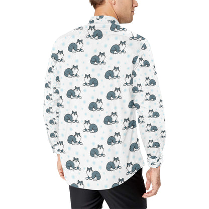 Alaskan Malamute Pattern Print Design 03 Men's Long Sleeve Shirt