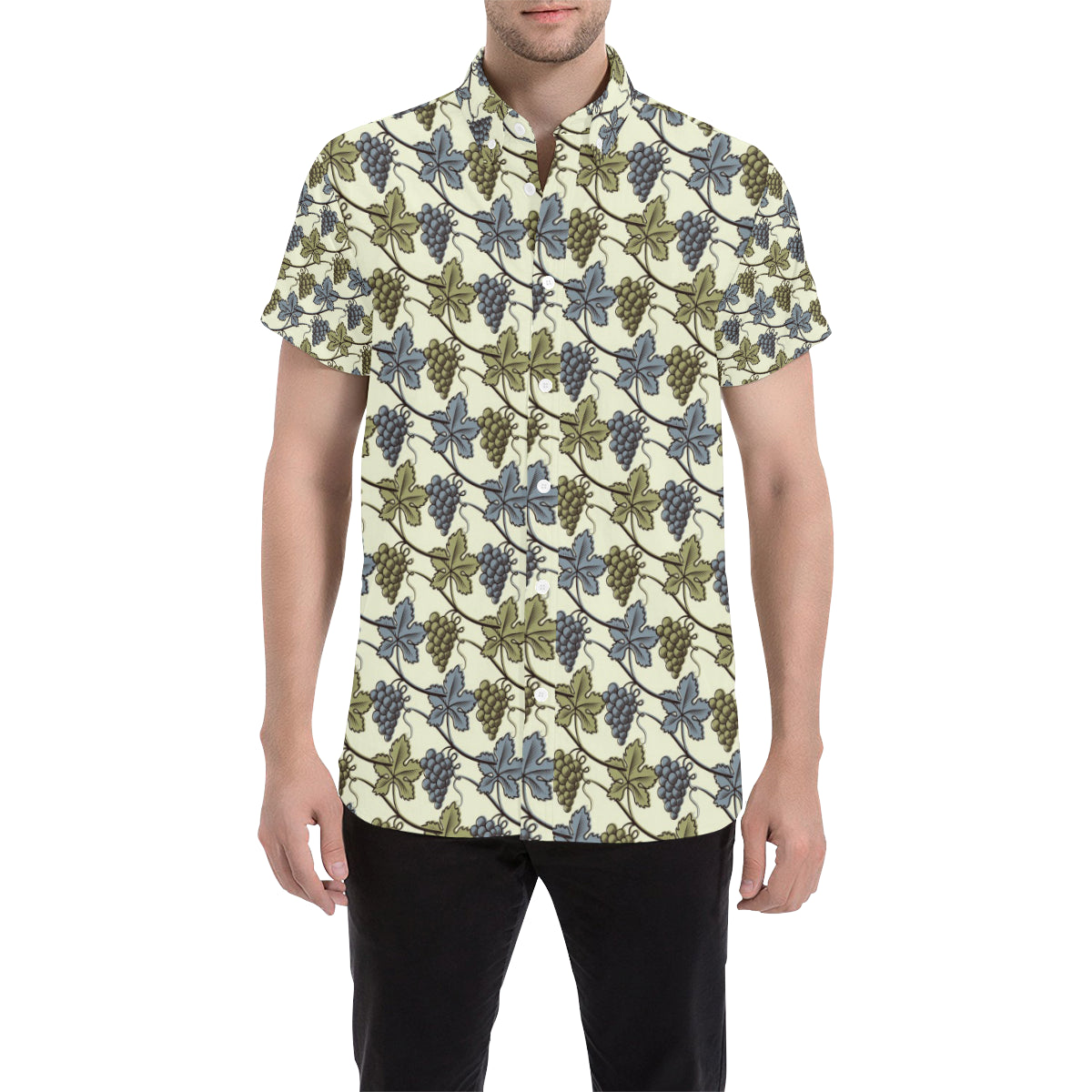 Grape Pattern Print Design GP03 Men's Short Sleeve Button Up Shirt