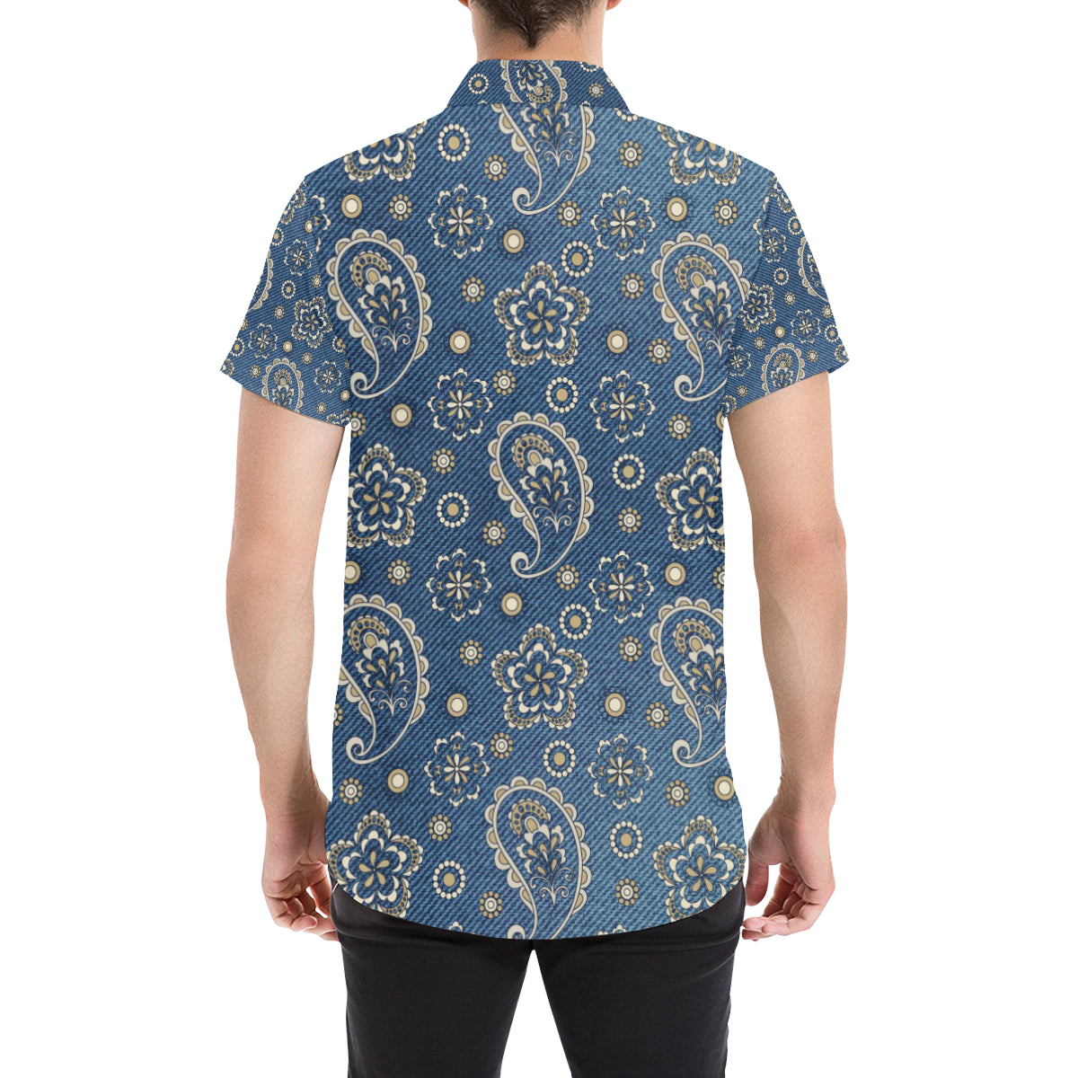 Jean Paisley Pattern Print Design 01 Men's Short Sleeve Button Up Shirt