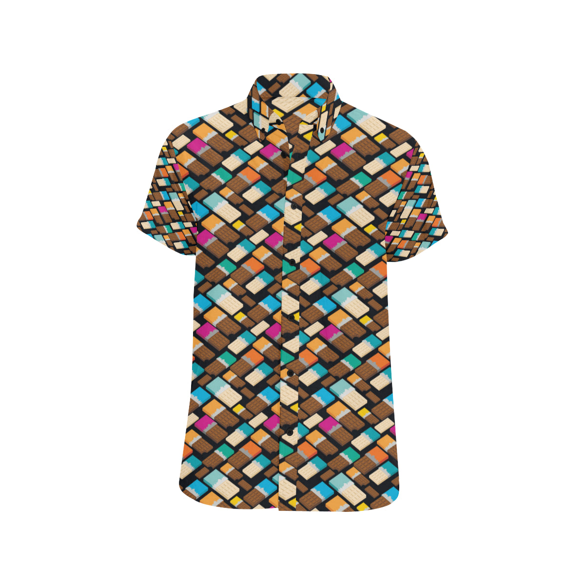 Chocolate Pattern Print Design 02 Men's Short Sleeve Button Up Shirt