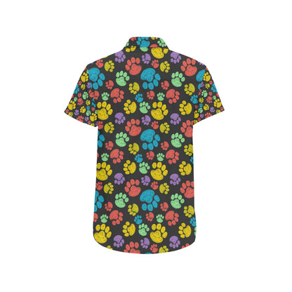 Paw Colorful Print Men's Short Sleeve Button Up Shirt
