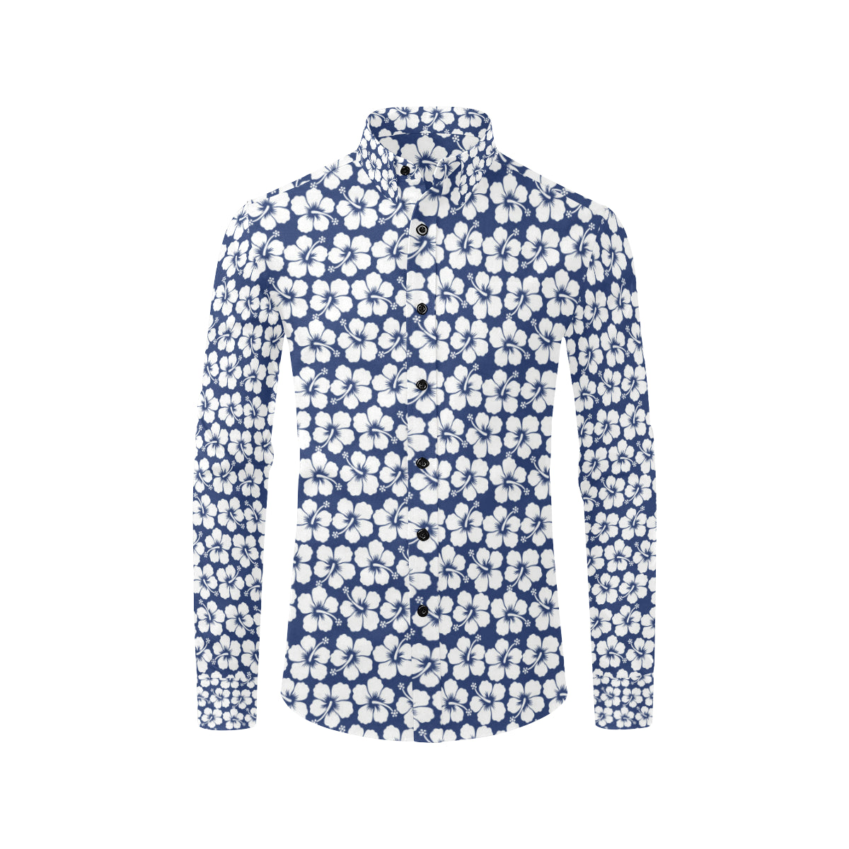 Hibiscus Blue Hawaiian Flower Pattern Men's Long Sleeve Shirt