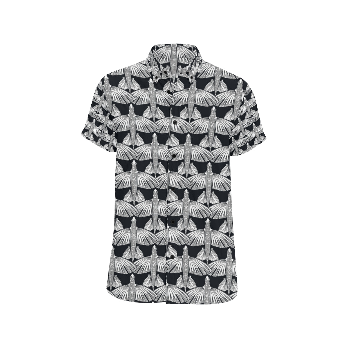 Flying Fish Pattern Print Design 03 Men's Short Sleeve Button Up Shirt