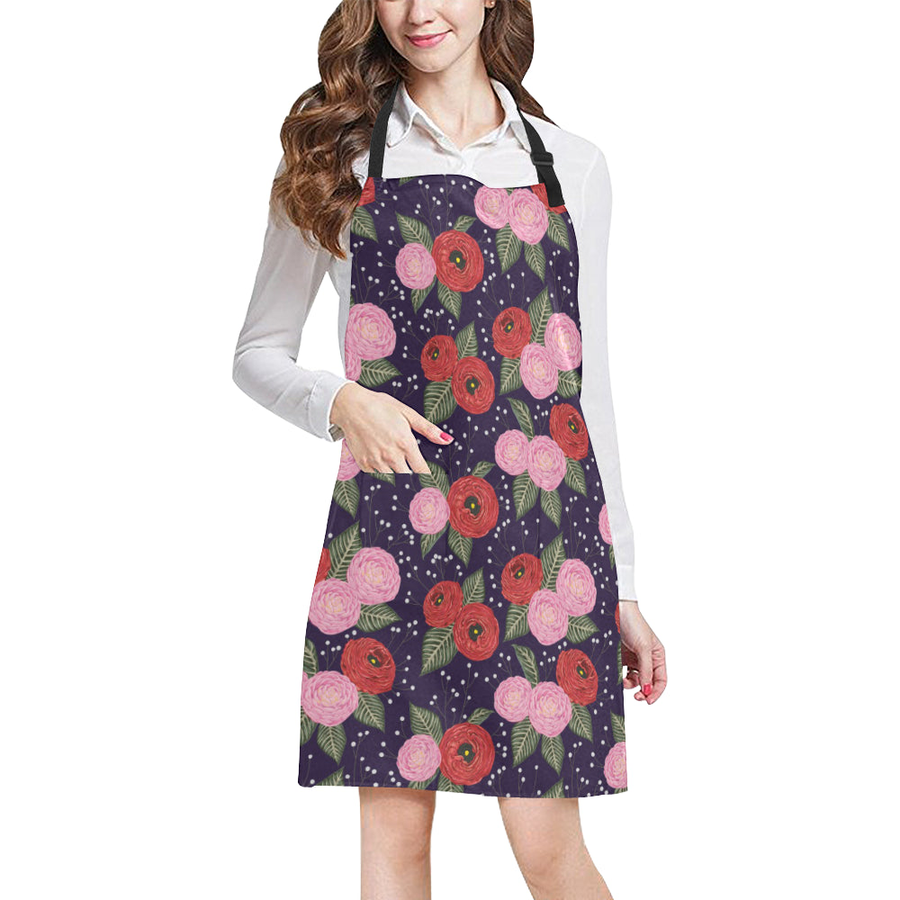 Camellia Pattern Print Design CM02 Apron with Pocket