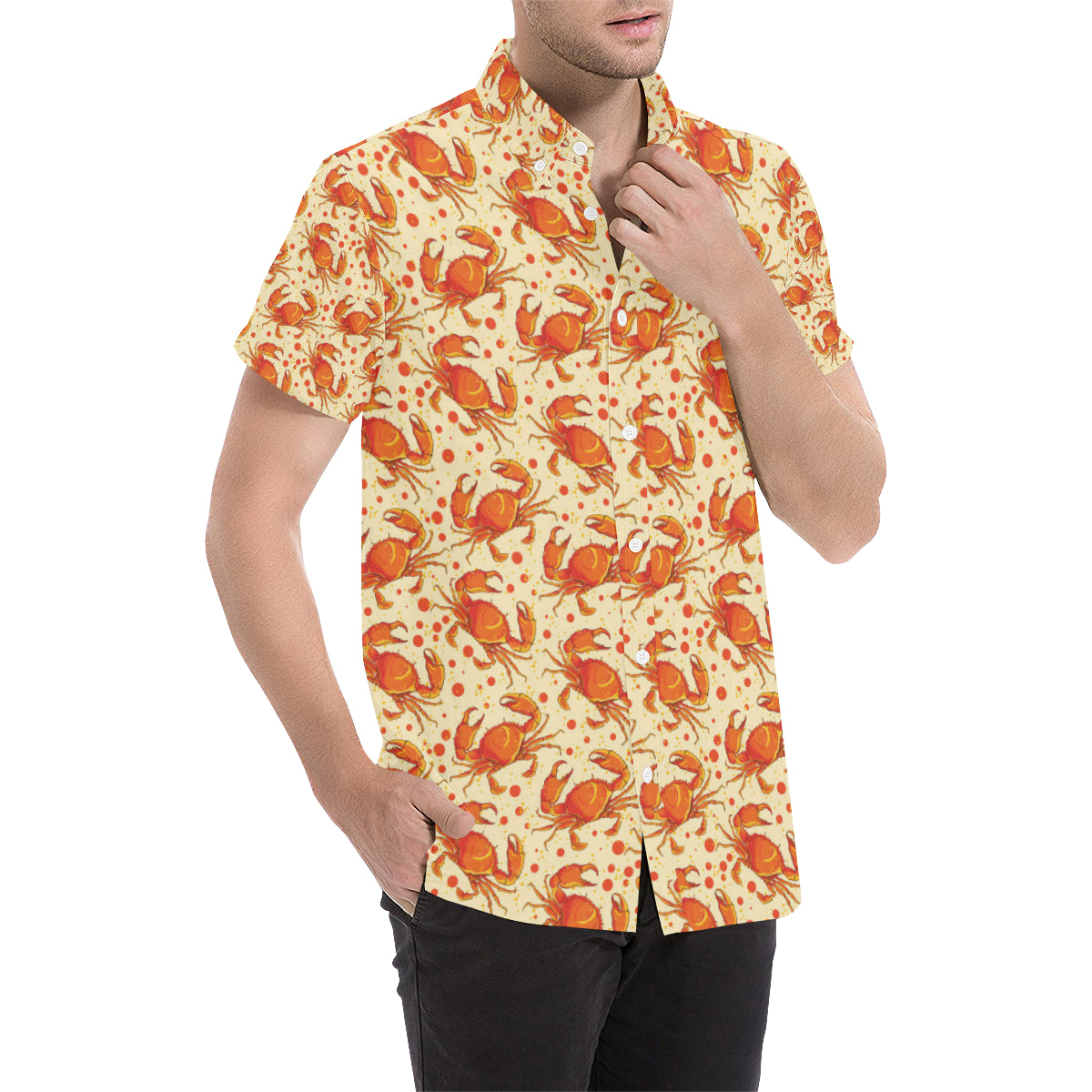 Crab Pattern Print Design 01 Men's Short Sleeve Button Up Shirt