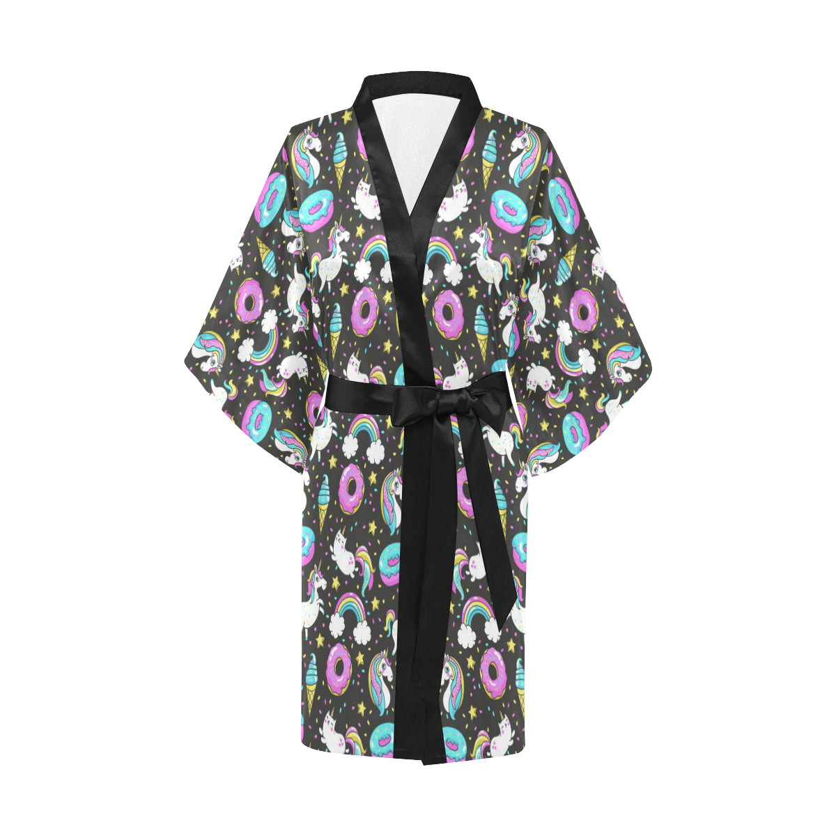 Donut Unicorn Pattern Print Design DN09 Women Kimono Robe