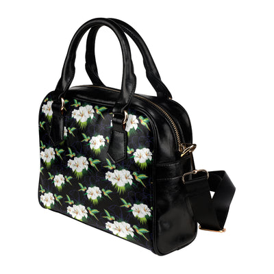 Hummingbird with Flower Pattern Print Design 03 Shoulder Handbag