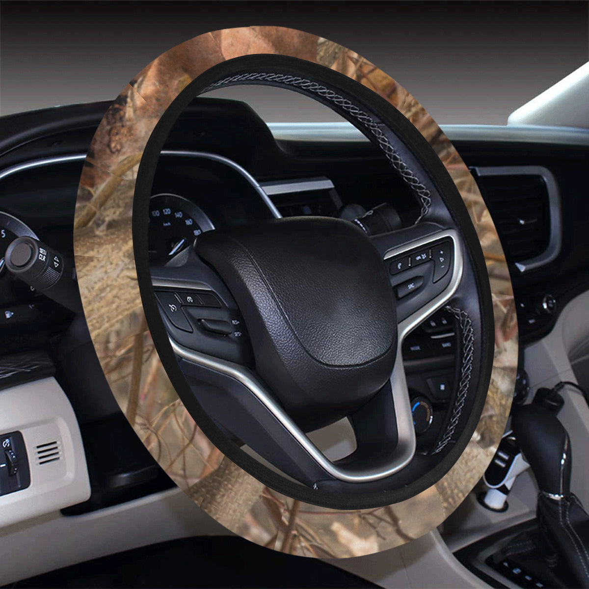 Camo Realistic Tree Forest Autumn Print Steering Wheel Cover with Elastic Edge