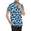 Ocean Wave Pattern Print Men's Short Sleeve Button Up Shirt