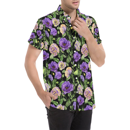 Lisianthus Pattern Print Design LT02 Men's Short Sleeve Button Up Shirt