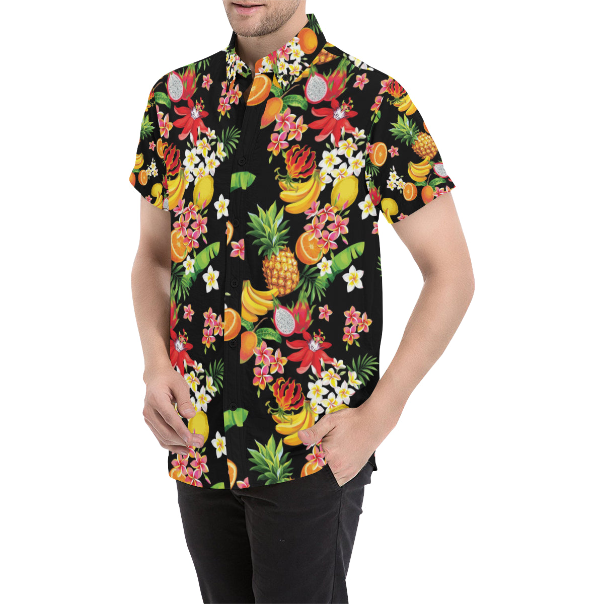 Tropical Fruits Pattern Print Design TF02 Men's Short Sleeve Button Up Shirt