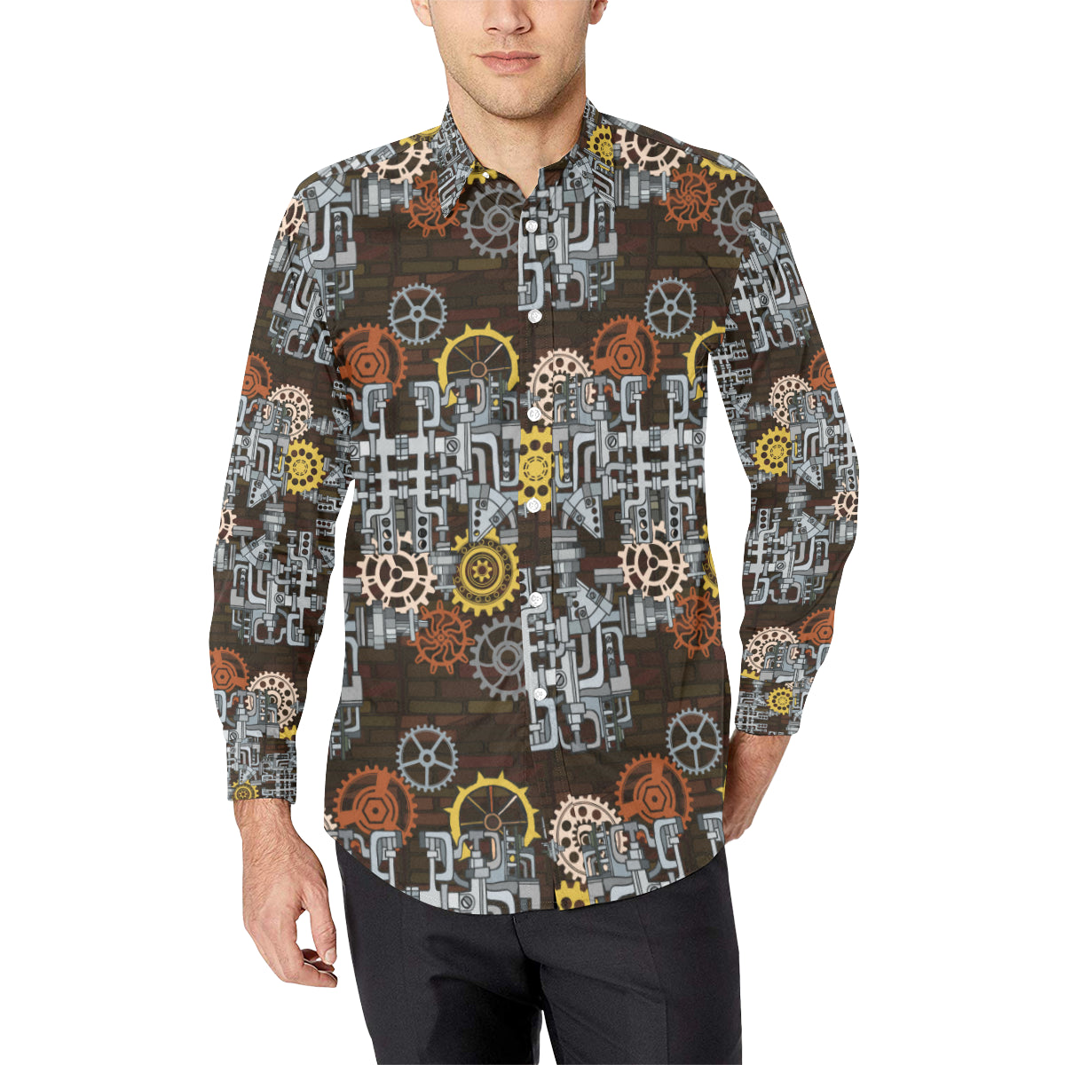 Mechanic Pattern Print Design 04 Men's Long Sleeve Shirt