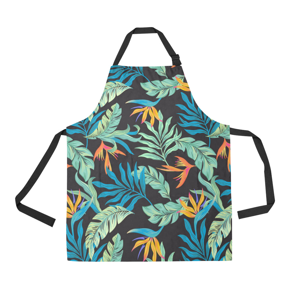 Tropical Palm Leaves Hawaiian Flower Apron with Pocket