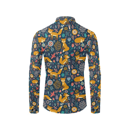 Fox Cute Jungle Print Pattern Men's Long Sleeve Shirt