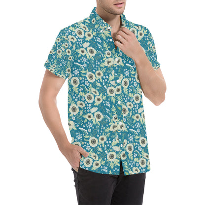 Anemone Pattern Print Design 01 Men's Short Sleeve Button Up Shirt