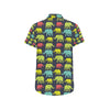 Elephant Neon Color Print Pattern Men's Short Sleeve Button Up Shirt