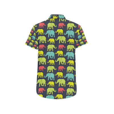 Elephant Neon Color Print Pattern Men's Short Sleeve Button Up Shirt