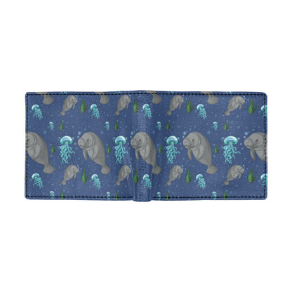 Manatee Pattern Print Design 01 Men's ID Card Wallet