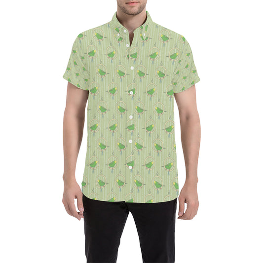 Budgerigar Pattern Print Design 02 Men's Short Sleeve Button Up Shirt