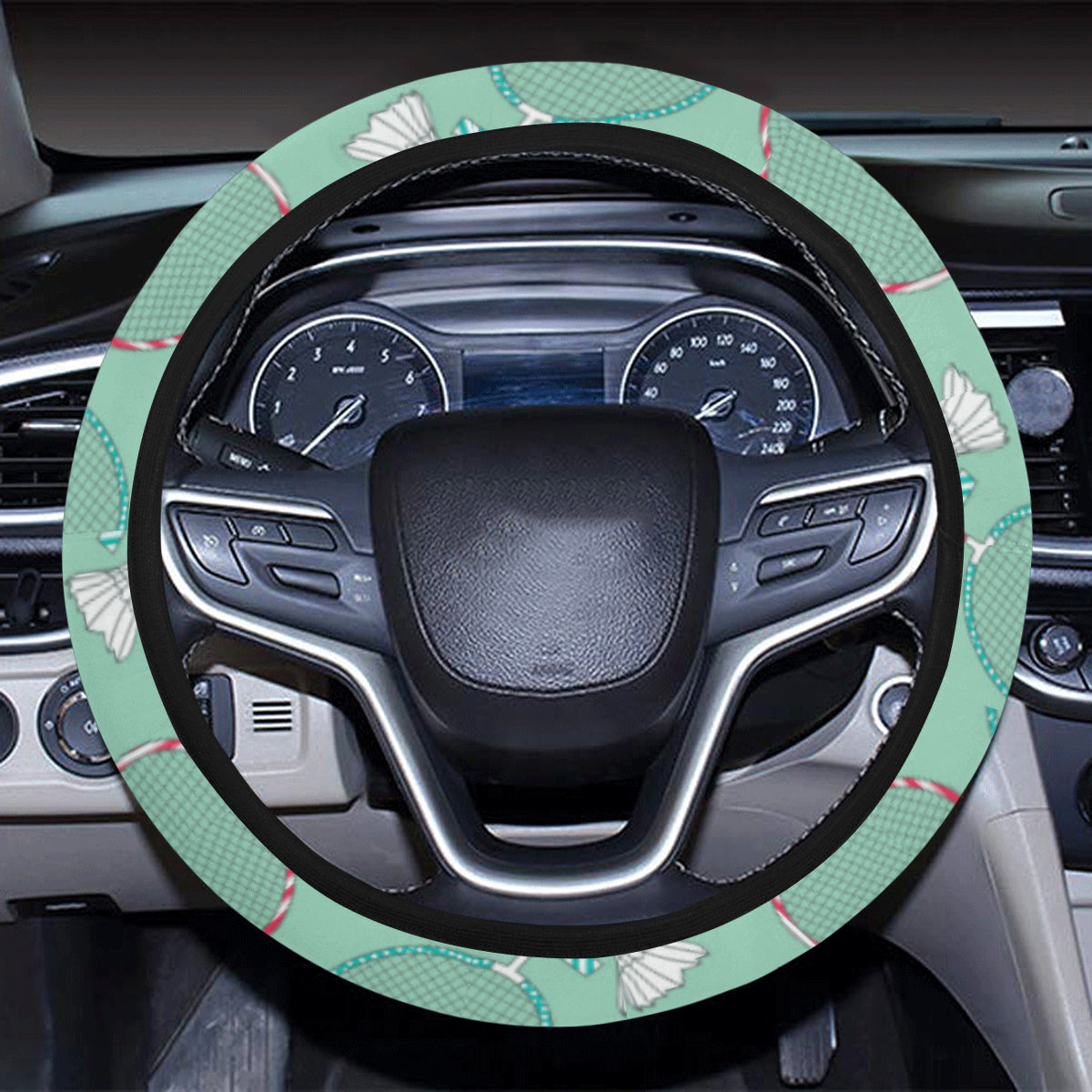 Badminton Pattern Print Design 05 Steering Wheel Cover with Elastic Edge