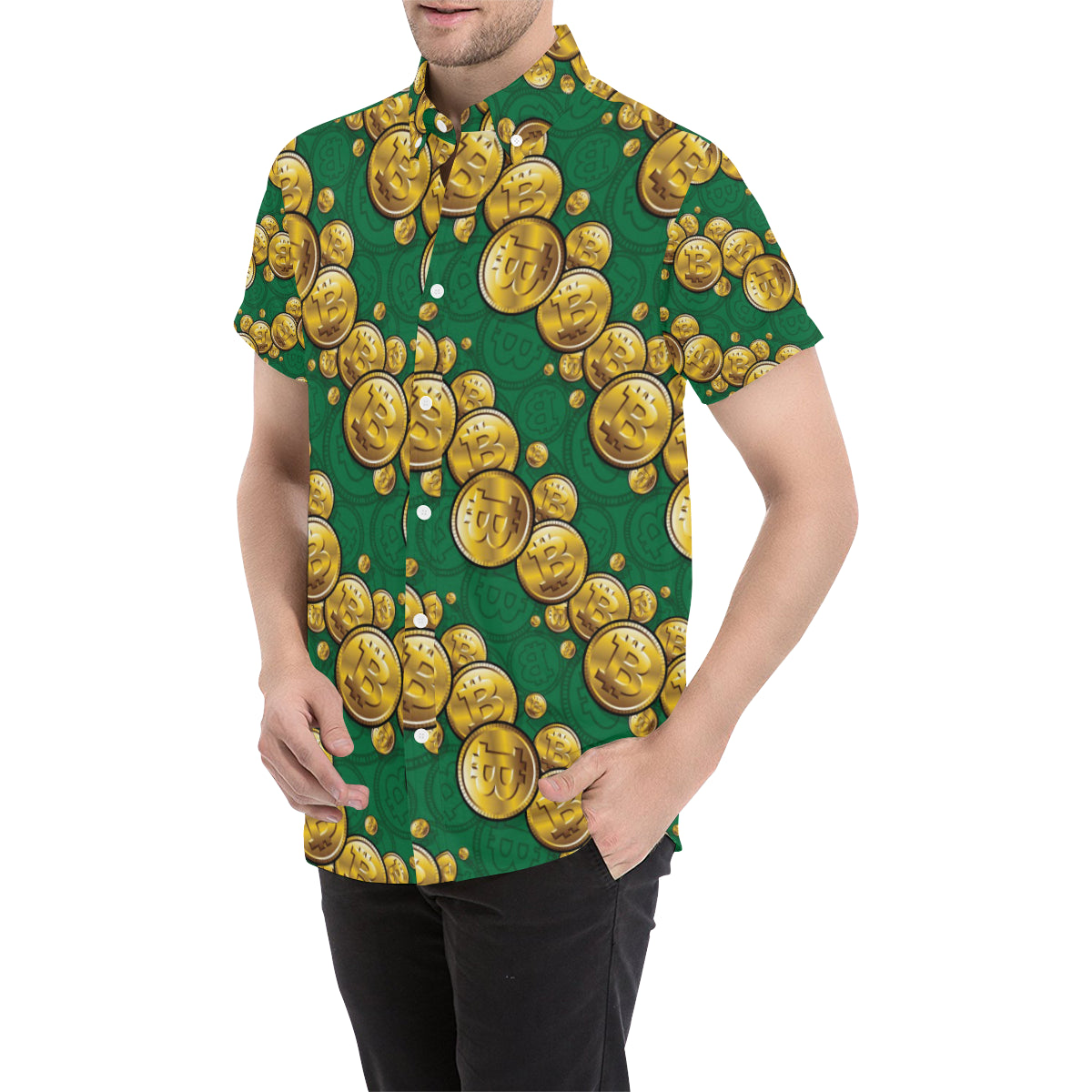 Bitcoin Pattern Print Design DO02 Men's Short Sleeve Button Up Shirt