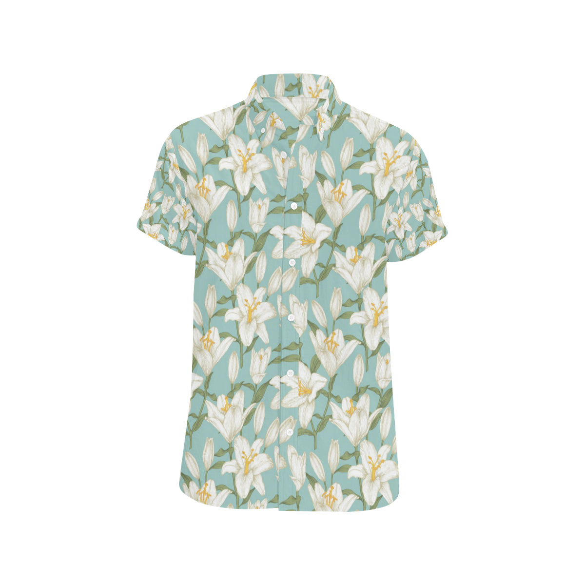 Lily Pattern Print Design LY09 Men's Short Sleeve Button Up Shirt