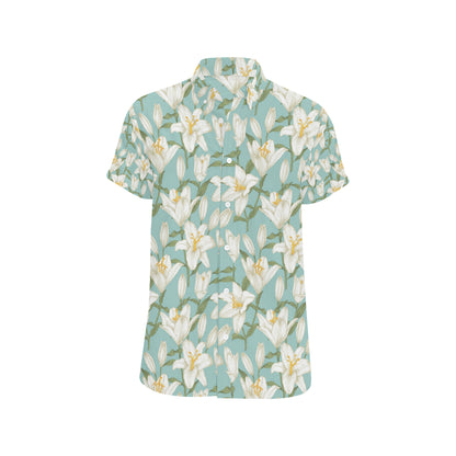 Lily Pattern Print Design LY09 Men's Short Sleeve Button Up Shirt