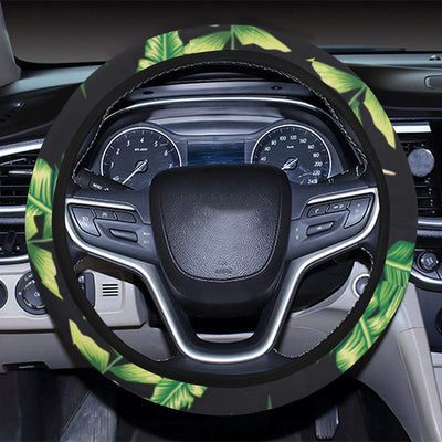 Hawaiian Flower Tropical Palm Leaves Steering Wheel Cover with Elastic Edge