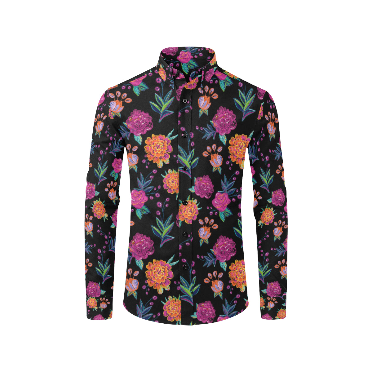 Marigold Pattern Print Design MR02 Men's Long Sleeve Shirt