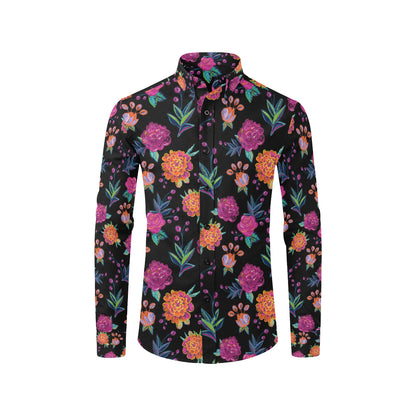 Marigold Pattern Print Design MR02 Men's Long Sleeve Shirt