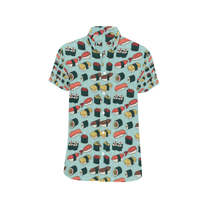 Sushi Pattern Design Men's Short Sleeve Button Up Shirt